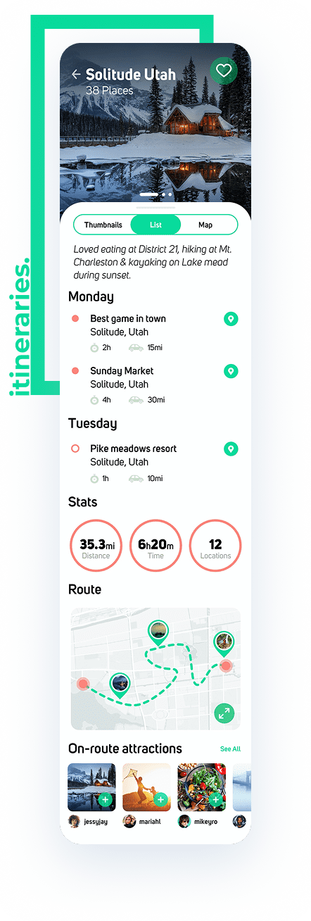 itinerary photerra itinerary screen